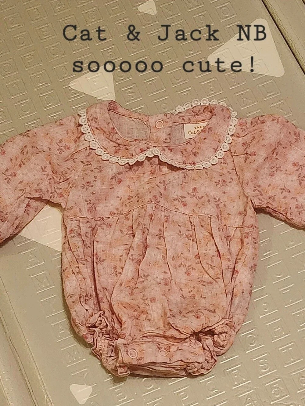 Cat & Jack Newborn Pink Floral Long-Sleeve Bubble Romper with Lace Collar